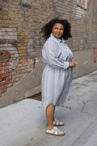 Stacia Striped Tie Waist Shirt Dress