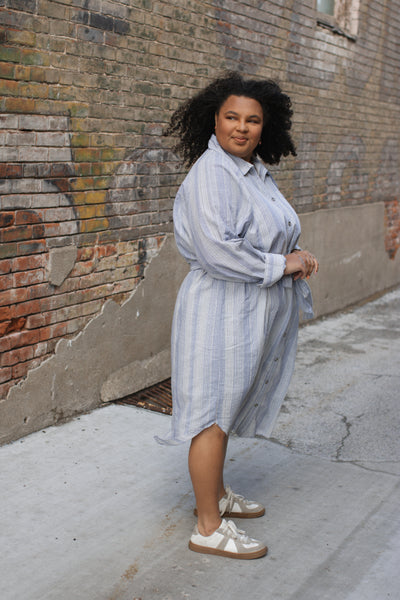 Stacia Striped Tie Waist Shirt Dress