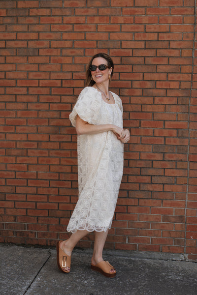 Lillian Lace Puff Sleeve Midi Dress | Ivory