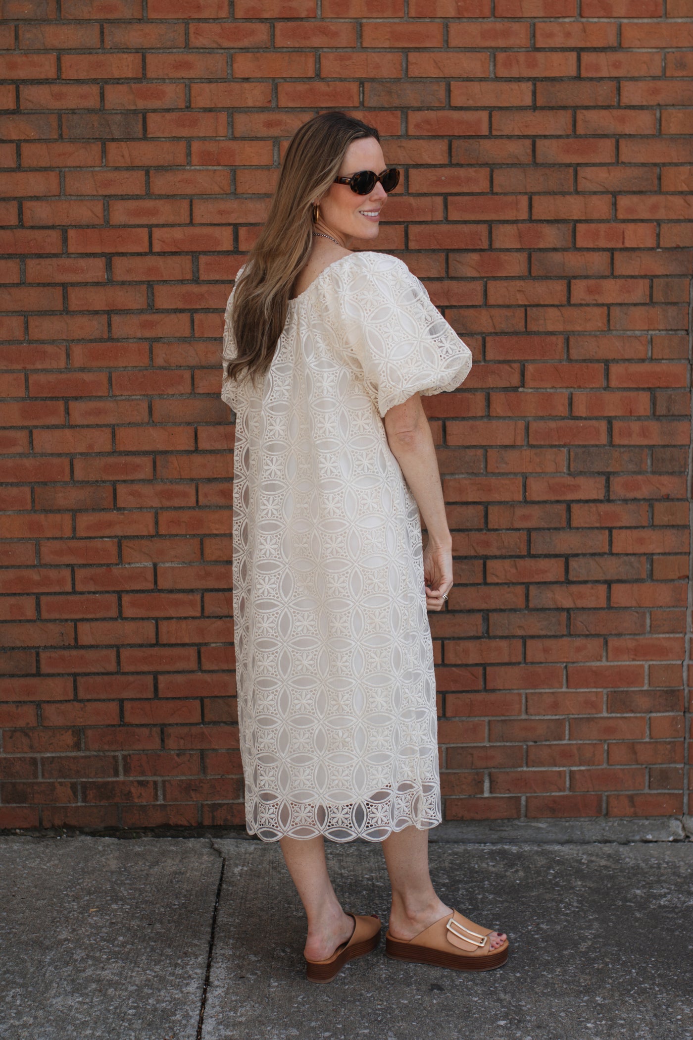 Lillian Lace Puff Sleeve Midi Dress | Ivory