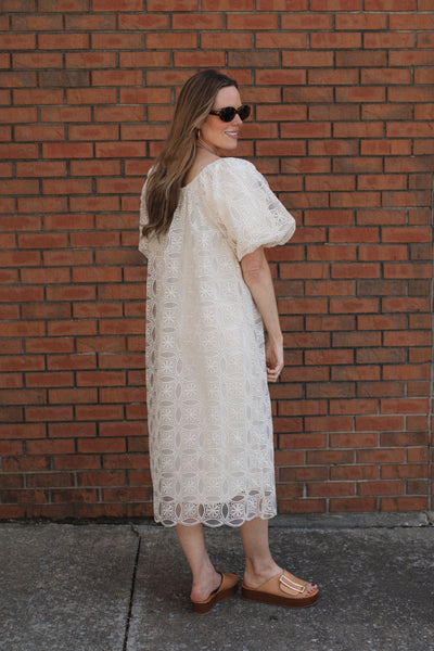 Lillian Lace Puff Sleeve Midi Dress | Ivory