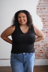 Essential Basics Full Length V-Neck Tank | Black