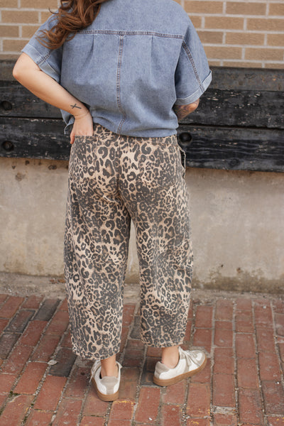 Camille Leopard Washed Barrel Jeans