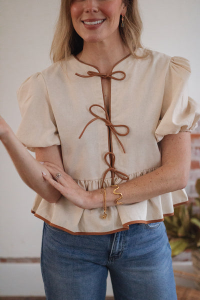 Julia Tie Front Puff Sleeve Top