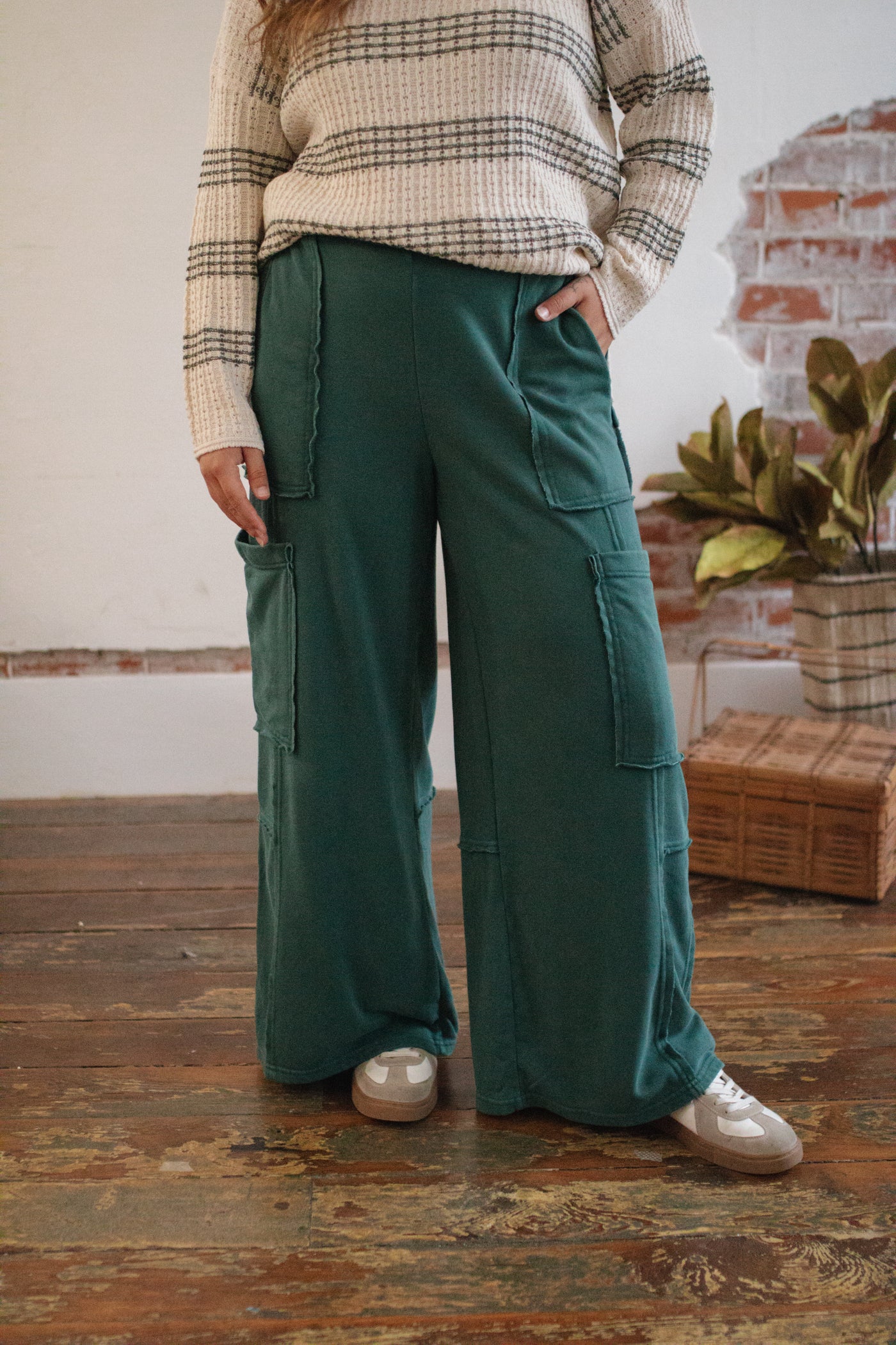 Riley Wide Leg Cargo Knit Pants