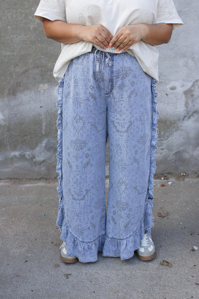 Riley Ruffle Chambray Print Pants