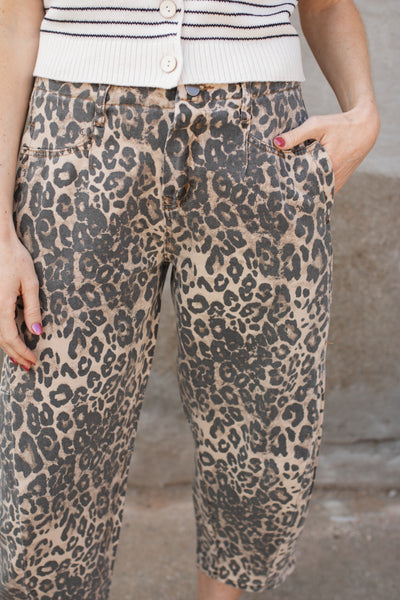 Camille Leopard Washed Barrel Jeans