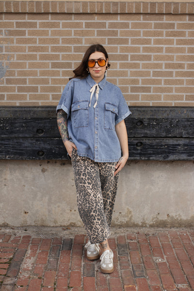 Sarah Relaxed Denim Short Sleeve Top