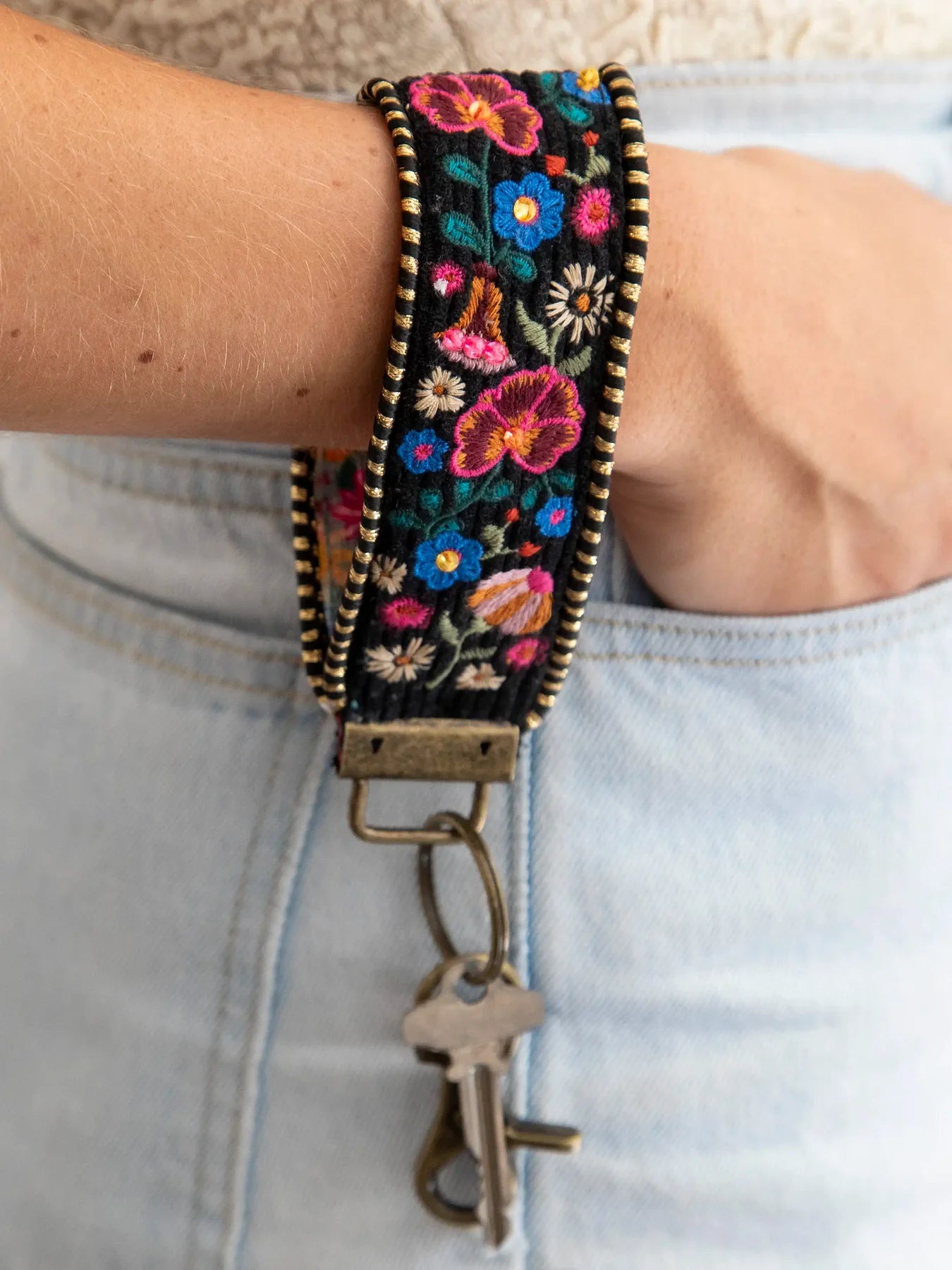 Embroidered Floral Key Chain