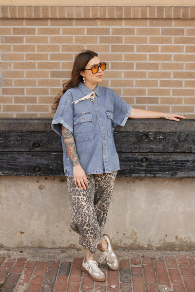 Sarah Relaxed Denim Short Sleeve Top