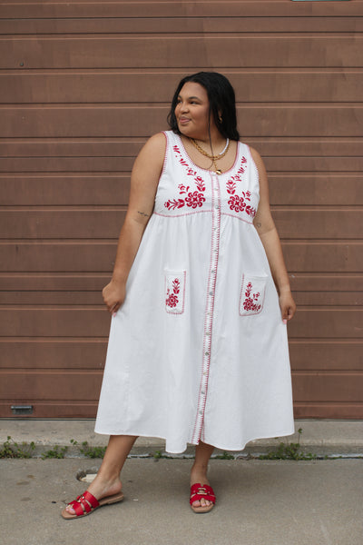 Abigail Floral Embroidered Linen Dress