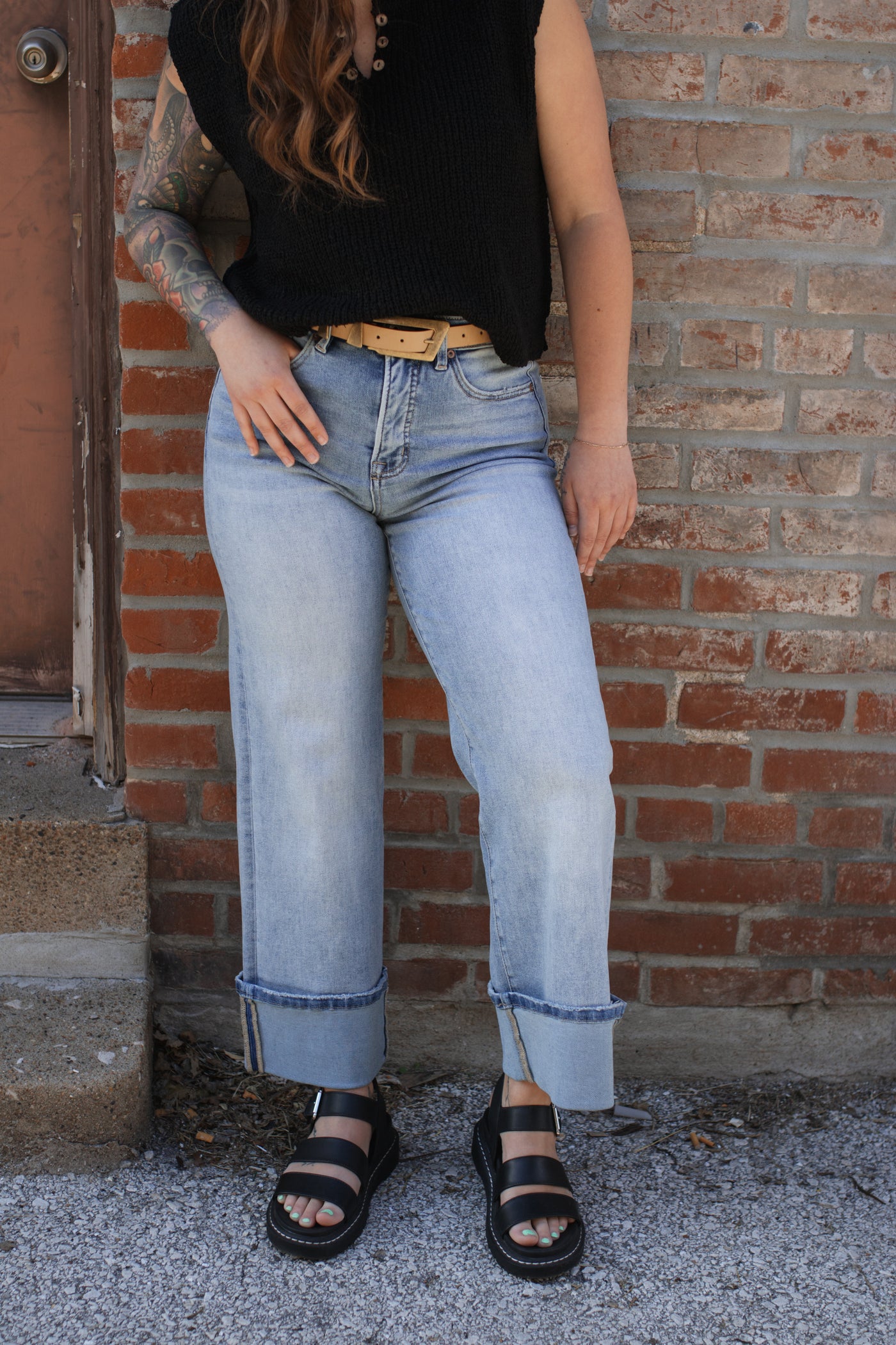 Mica | High Rise Wide Leg Cuffed Denim