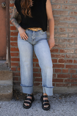 Mica | High Rise Wide Leg Cuffed Denim