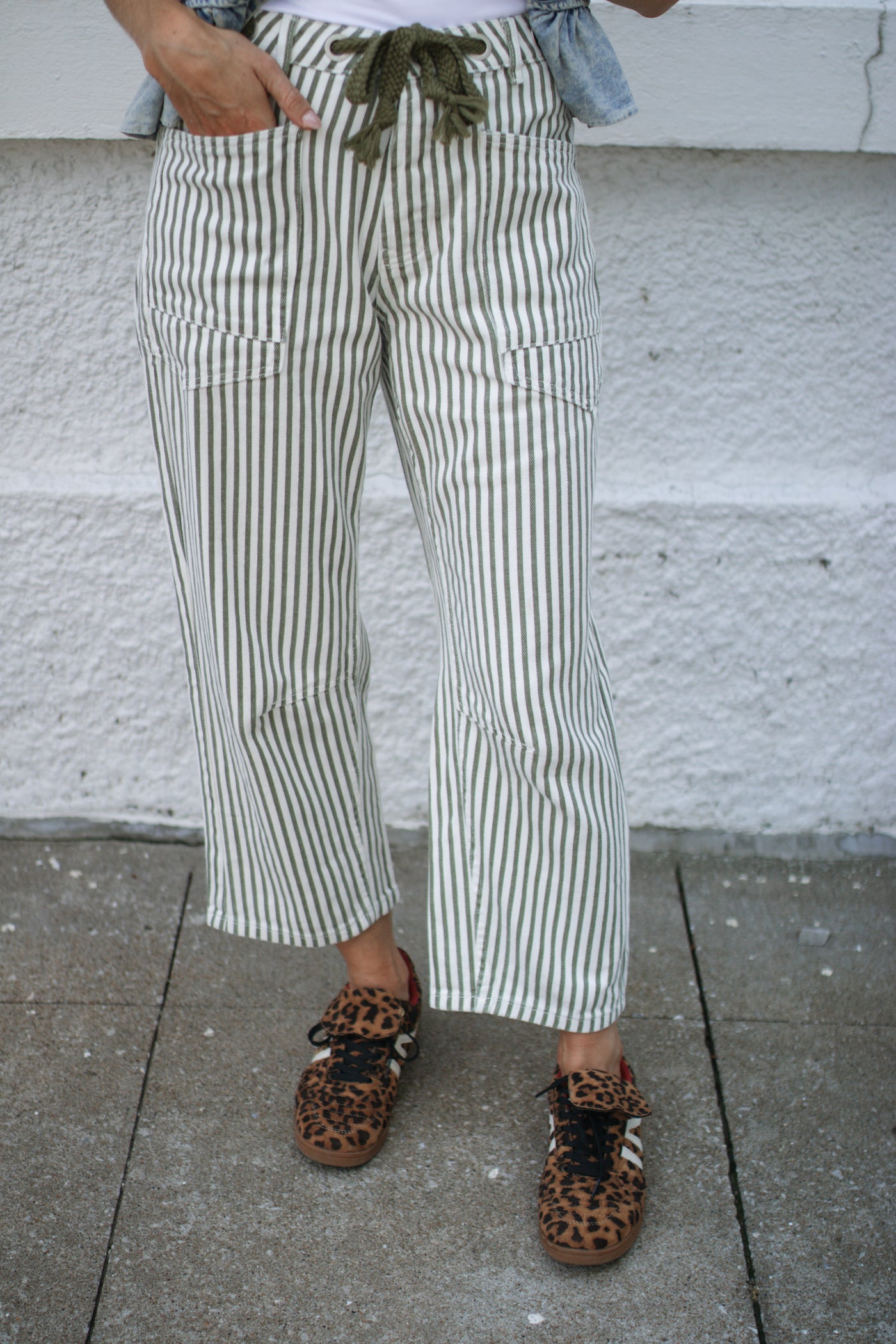 Georgie Striped Drawstring Railroad Jeans