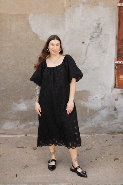 Lillian Lace Puff Sleeve Midi Dress | Black