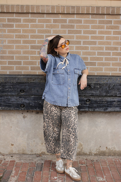 Camille Leopard Washed Barrel Jeans