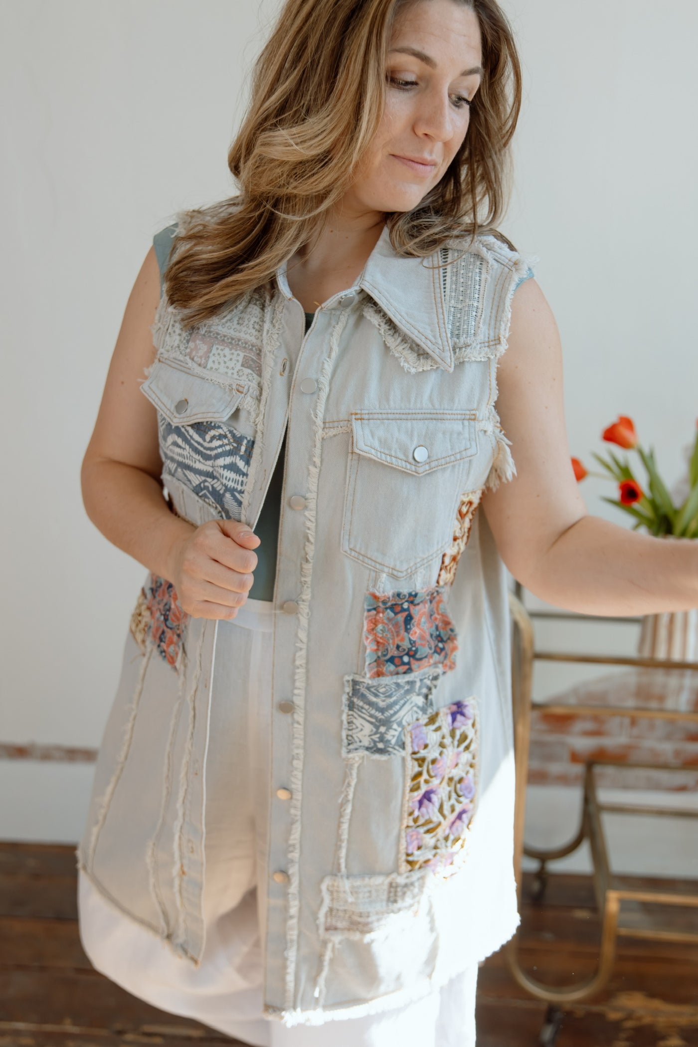 Happy Memories Patchwork Denim Vest