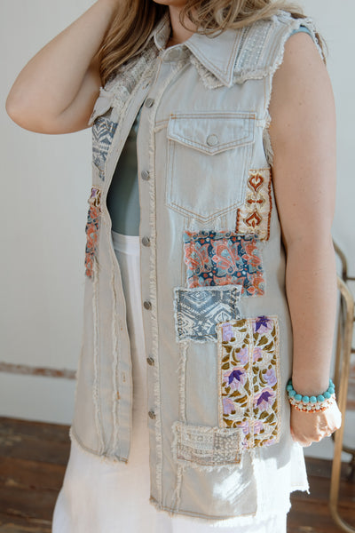 Happy Memories Patchwork Denim Vest