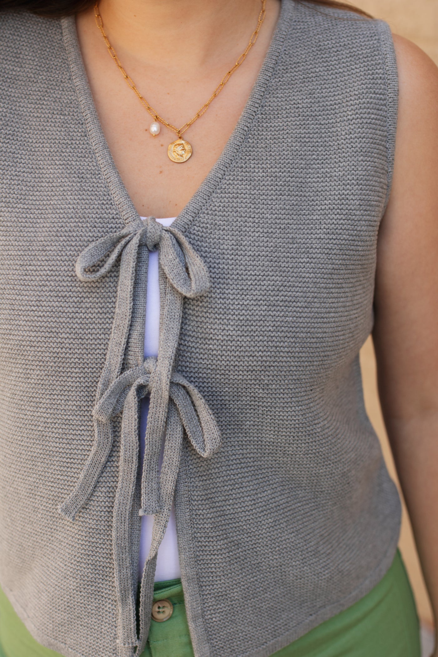Eliza Tie Front Knit Vest | Grey