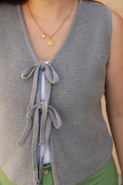 Eliza Tie Front Knit Vest | Grey
