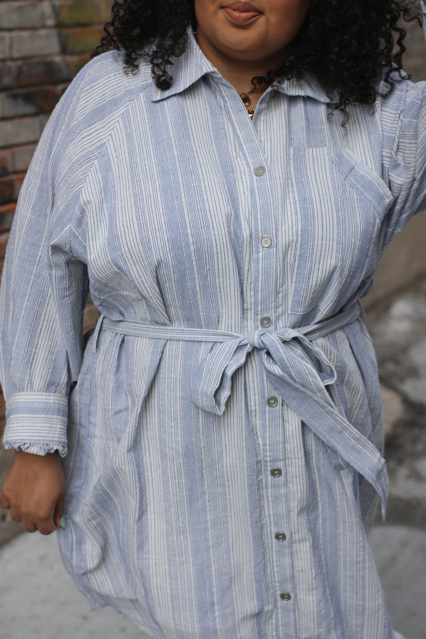 Stacia Striped Tie Waist Shirt Dress
