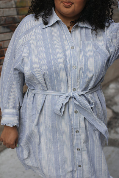 Stacia Striped Tie Waist Shirt Dress