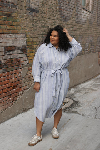 Stacia Striped Tie Waist Shirt Dress