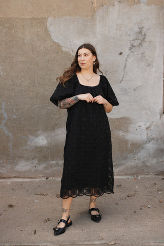 Lillian Lace Puff Sleeve Midi Dress | Black