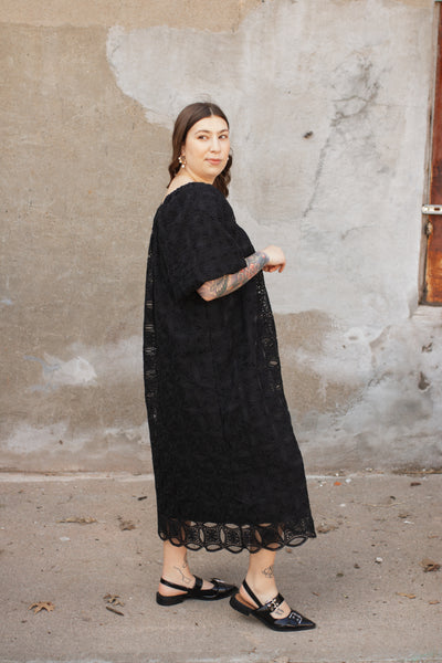 Lillian Lace Puff Sleeve Midi Dress | Black