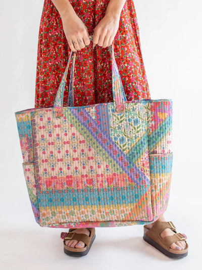Floral Patchwork Reversible Quilted Tote Bag