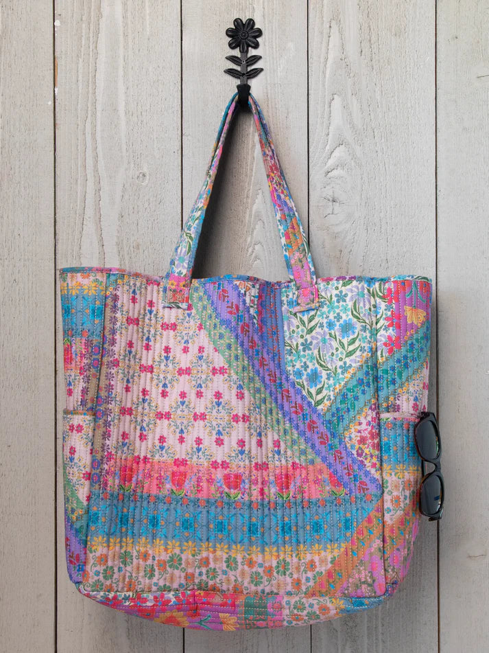 Floral Patchwork Reversible Quilted Tote Bag