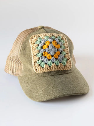 Crochet Granny Square Trucker Hat