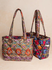 Tuscany Border Patchwork Reversible Puffy Tote Bag