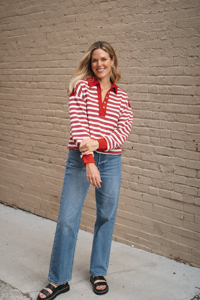Sibyl Striped Collar Long Sleeve
