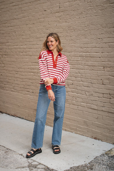 Sibyl Striped Collar Long Sleeve