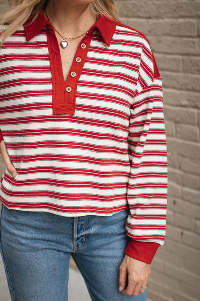 Sibyl Striped Collar Long Sleeve
