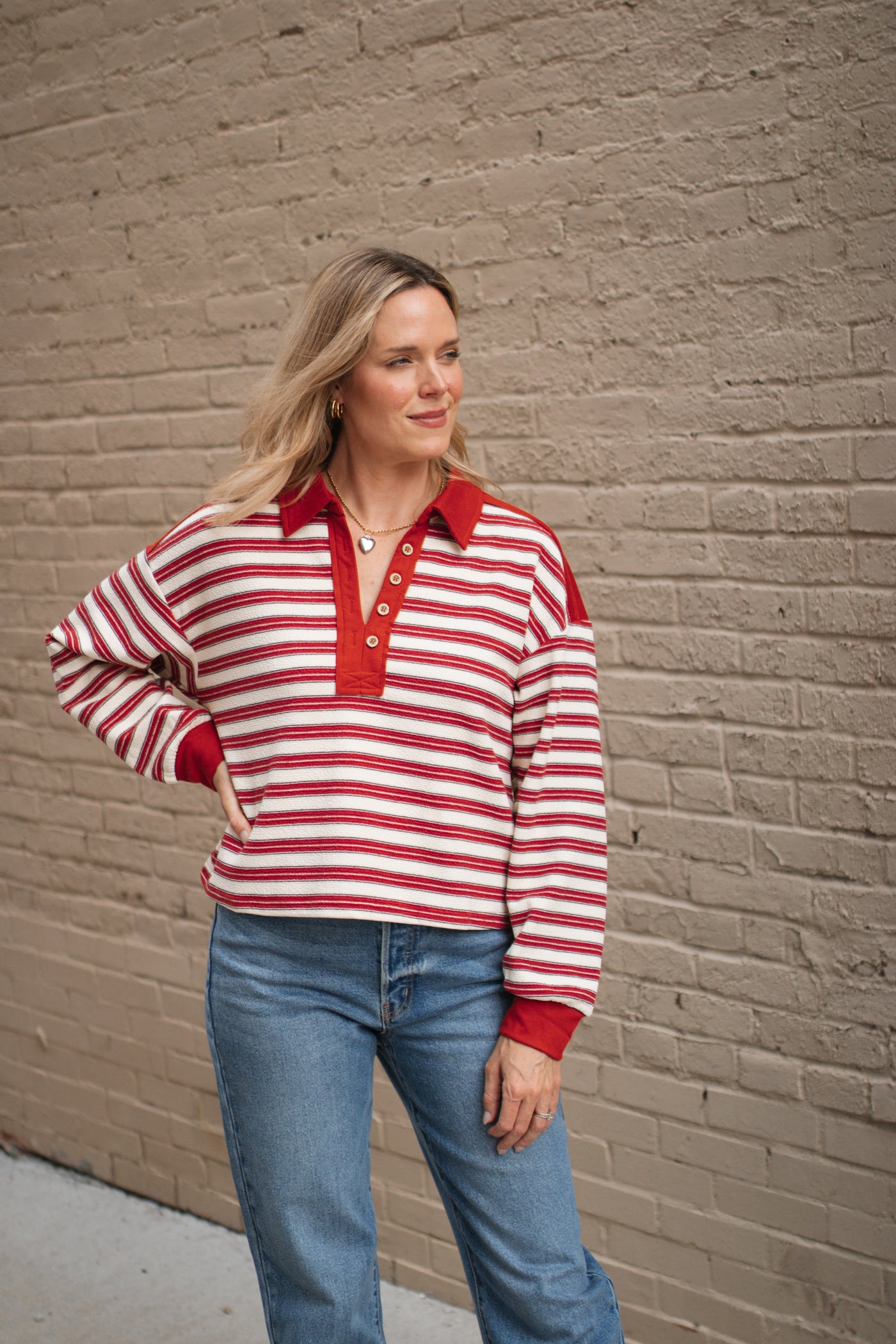 Sibyl Striped Collar Long Sleeve