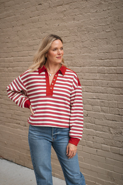 Sibyl Striped Collar Long Sleeve