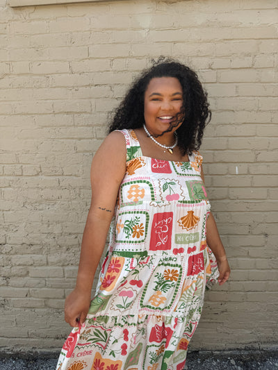 Daisy Fruit Stamp Midi Dress