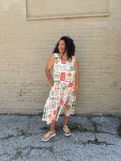Daisy Fruit Stamp Midi Dress