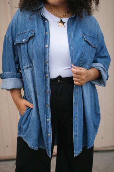Remi Oversized Denim Shirt Jacket | Medium Wash