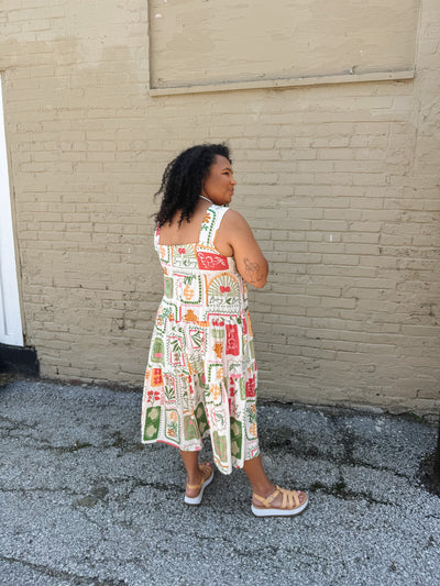 Daisy Fruit Stamp Midi Dress