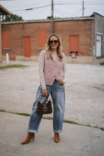 Erika Ribbed Suede Button-Up Vest
