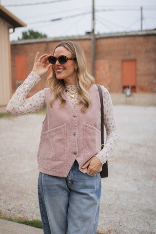 Erika Ribbed Suede Button-Up Vest