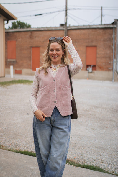 Erika Ribbed Suede Button-Up Vest