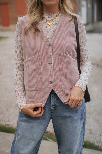Erika Ribbed Suede Button-Up Vest