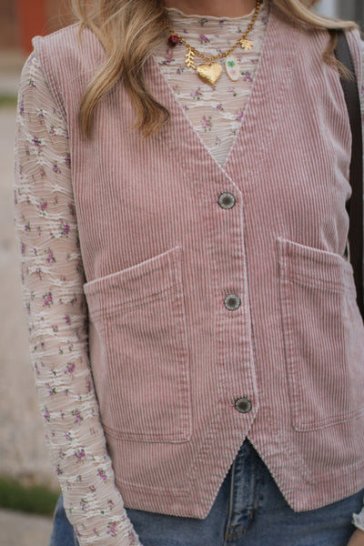 Erika Ribbed Suede Button-Up Vest