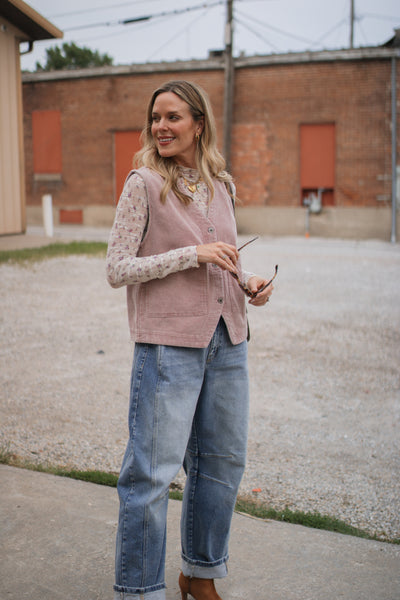 Erika Ribbed Suede Button-Up Vest