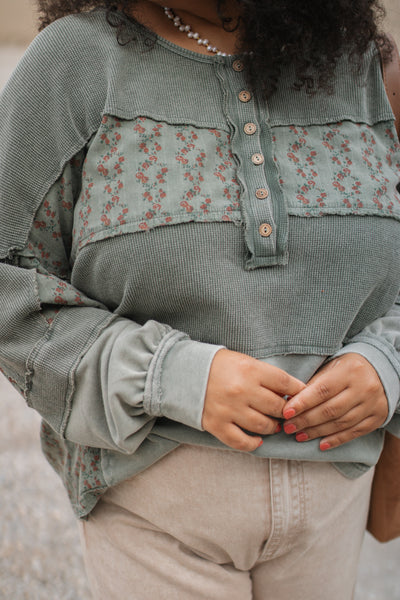 Evie Floral Patchwork Henley Top