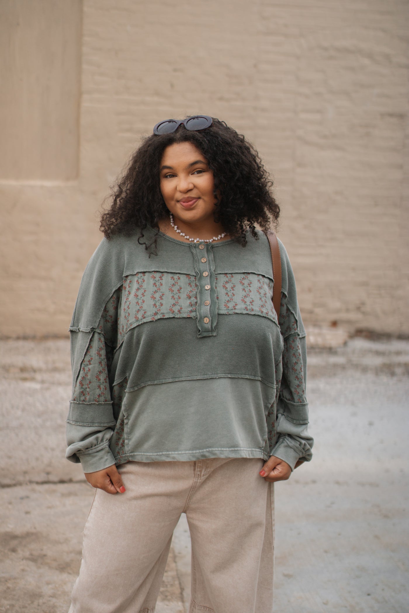 Evie Floral Patchwork Henley Top